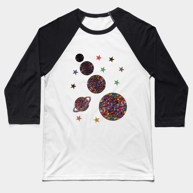 geometric digital abstract art of solar system Baseball T-Shirt by DELQABEL